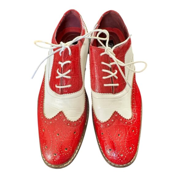 Parrazo Men's Red & White Wingtip Brogue Dress Shoes Size 9.5 - Picture 1 of 10